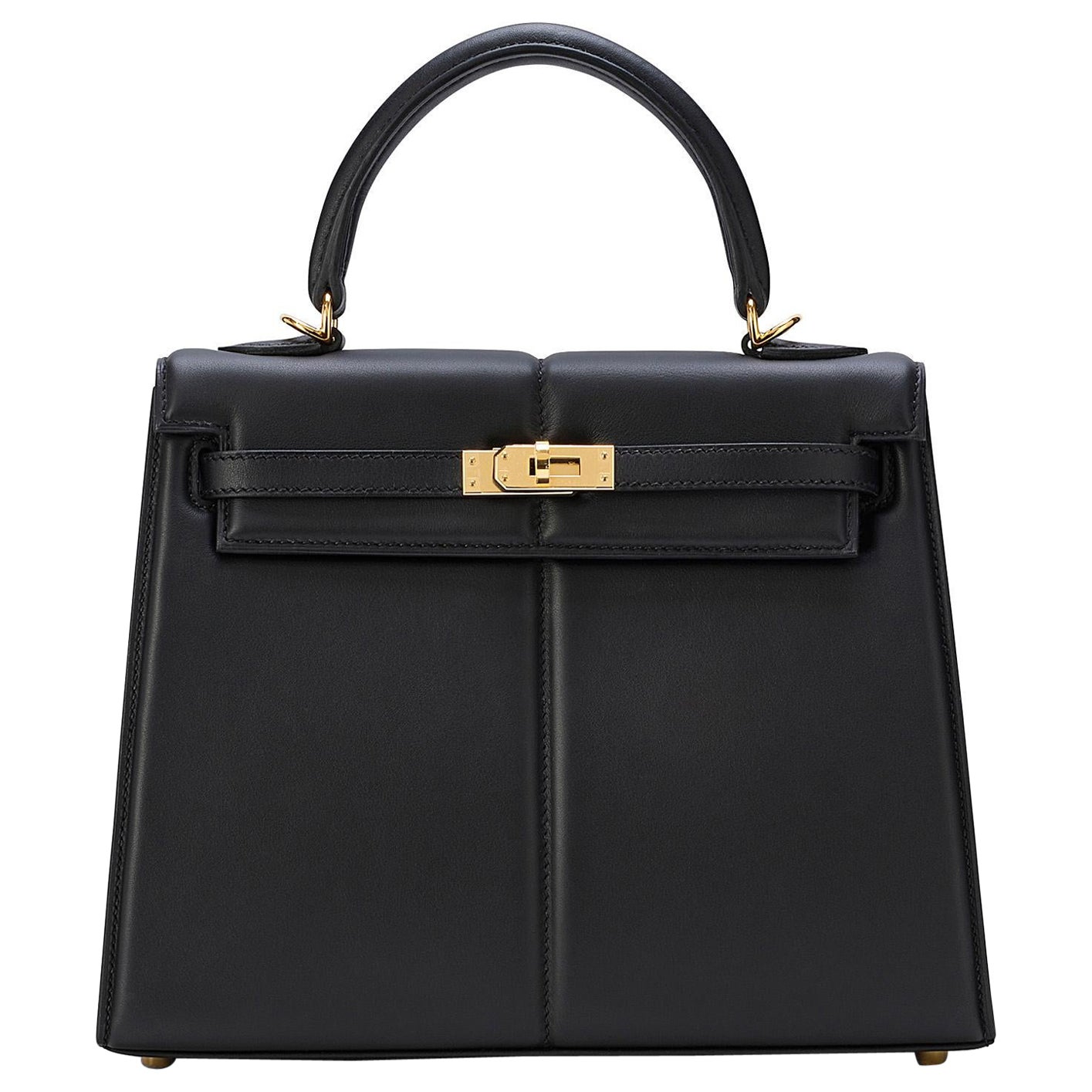 Hermès Kelly Acolchada 25 Noir/Negro Swift Herrajes Dorados