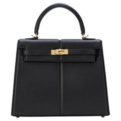 Hermès Kelly Padded 25 Noir/Black Swift Gold Hardware