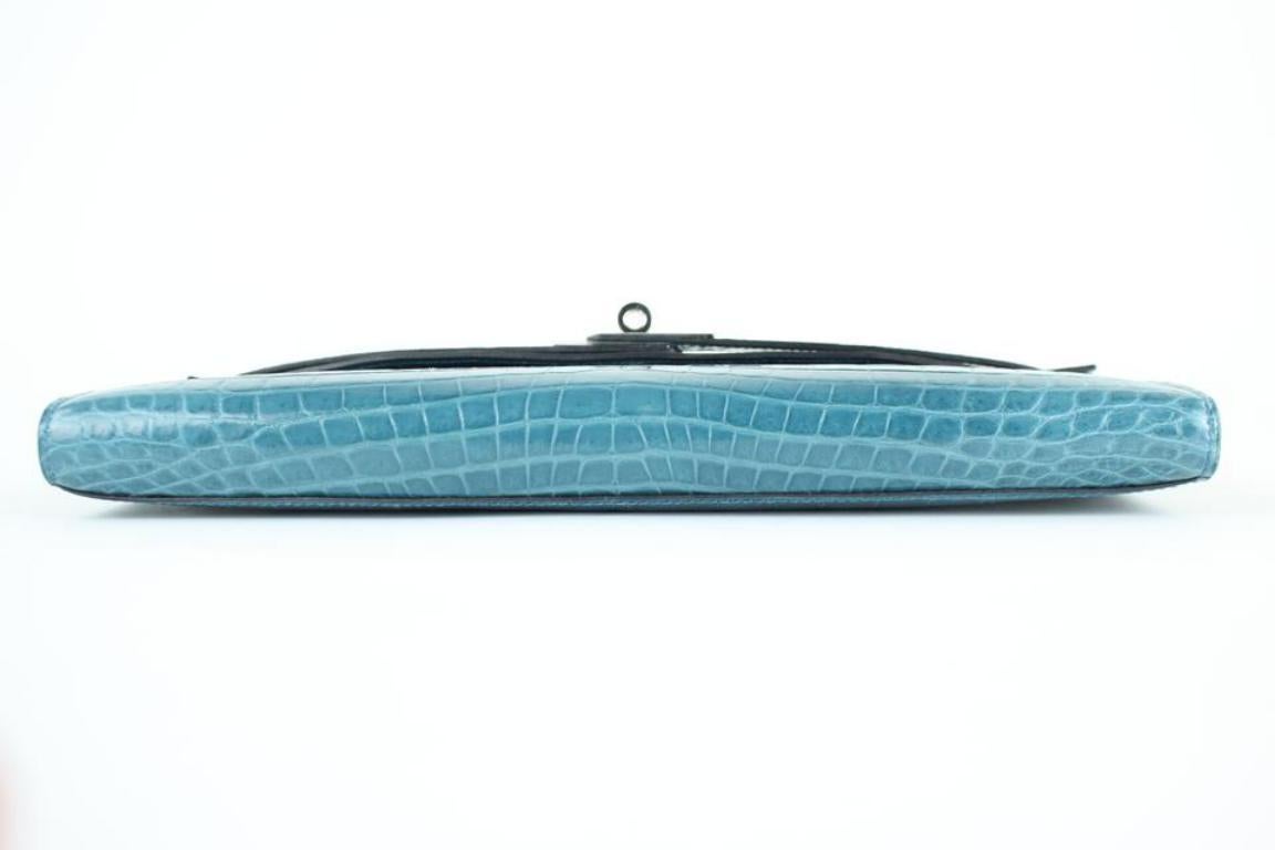 Hermès Kelly Paon Niloticus Crocodile Cut Pochette 16hedg8917 AquaClutch For Sale 3