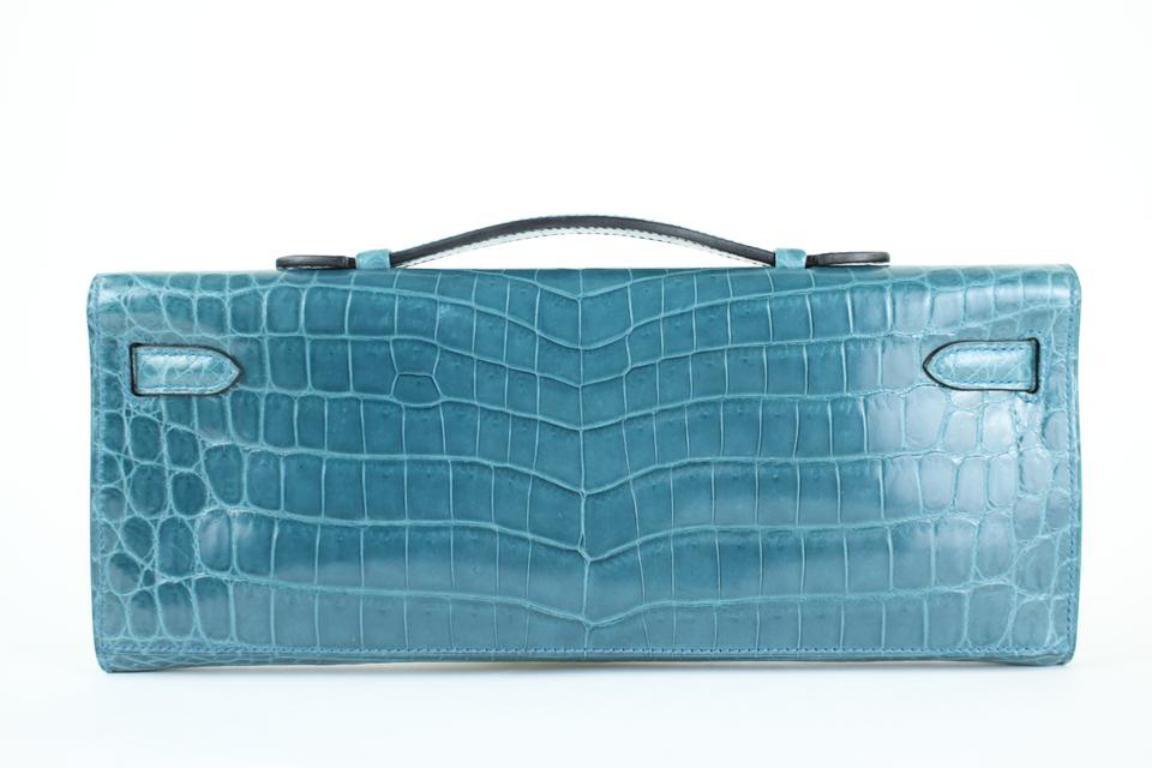 Hermès Kelly Paon Niloticus Crocodile Cut Pochette 16hedg8917 AquaClutch For Sale 4