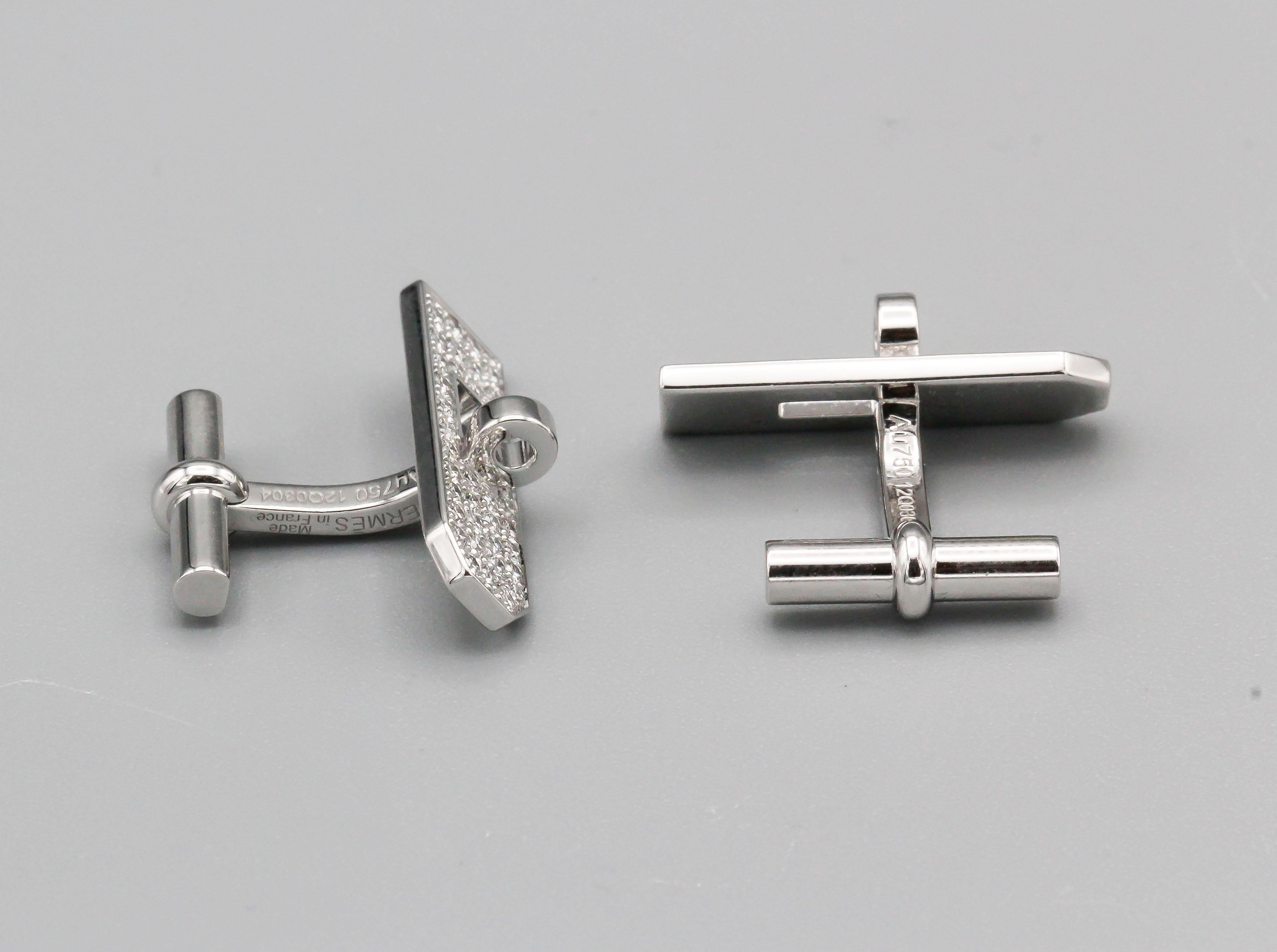 Very fine and rare 18K white gold cufflinks with pave diamonds from the 