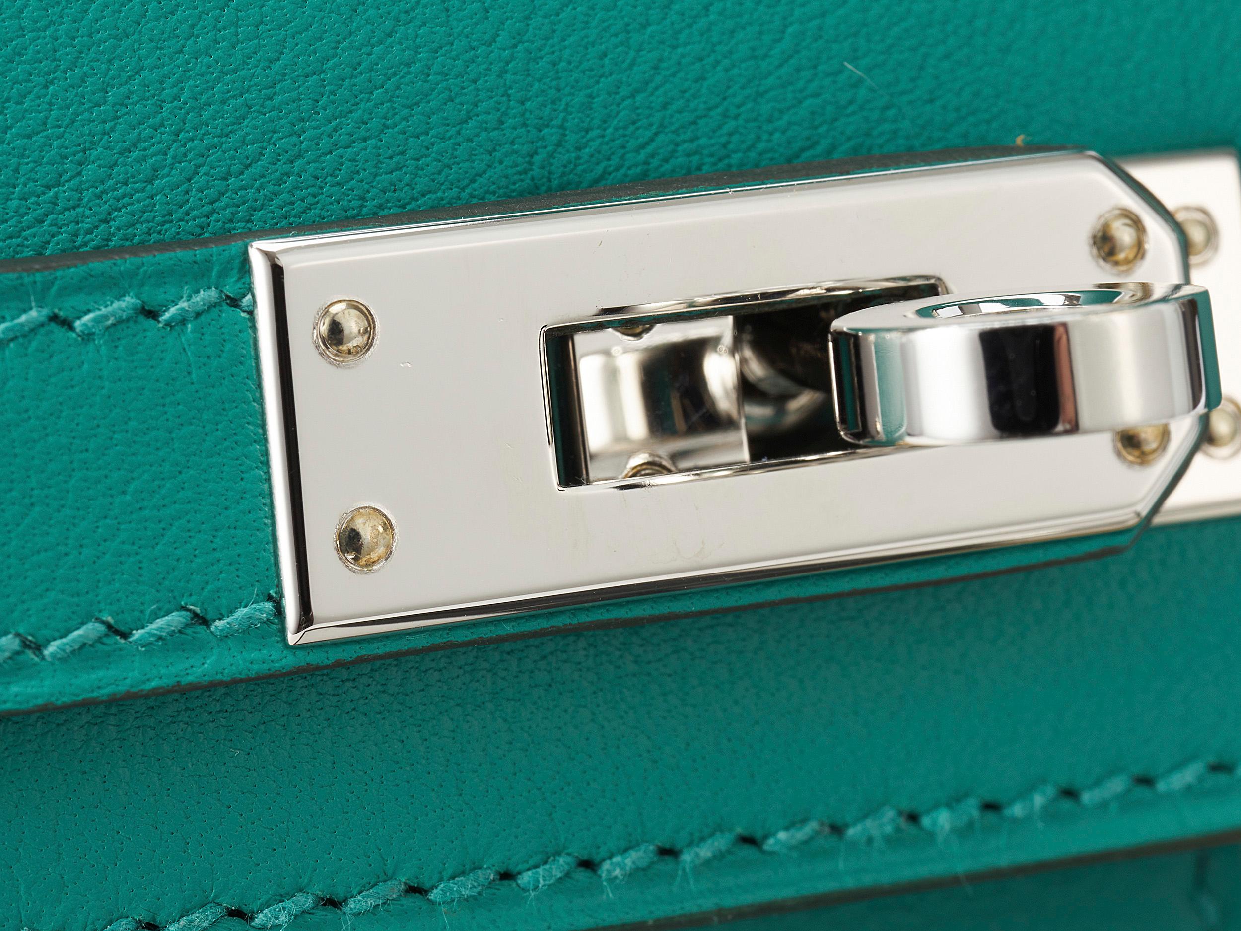 Hermès Kelly Picnic 20 Vert Verone Osier Swift Palladium Hardware en vente 7