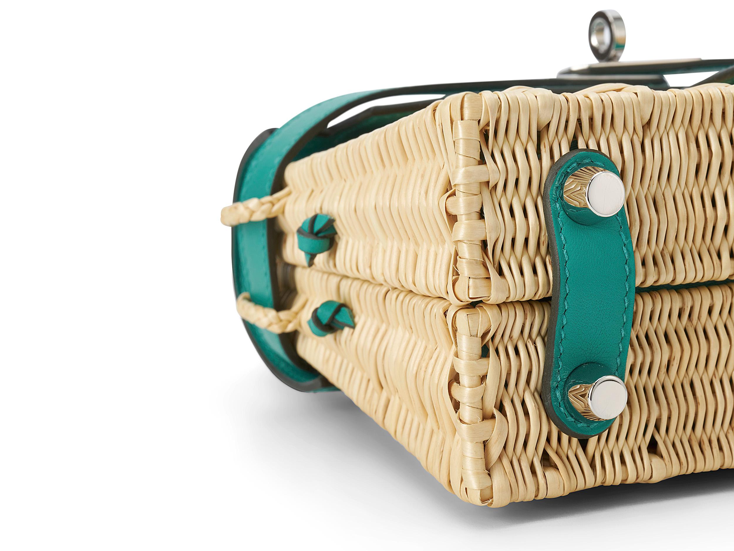Beige Hermès Kelly Picnic 20 Vert Verone Osier Swift Palladium Hardware