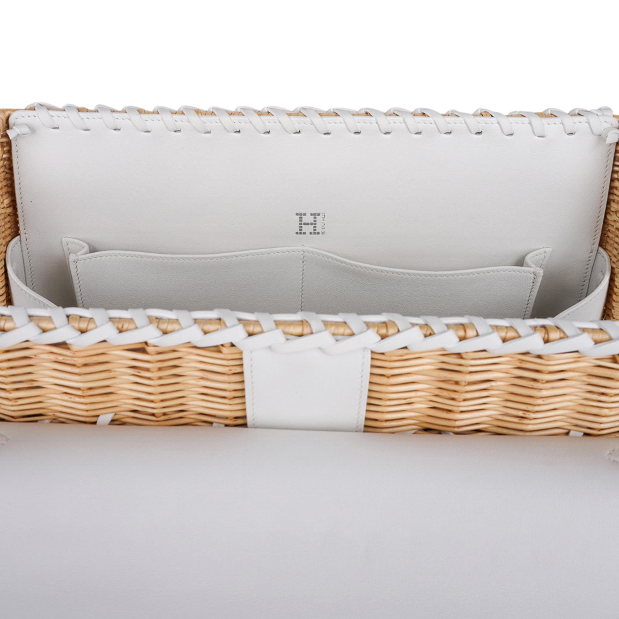 Hermes Kelly Picnic 35 Bag White Swift Leather / Osier (Wicker) Limited Edition 7