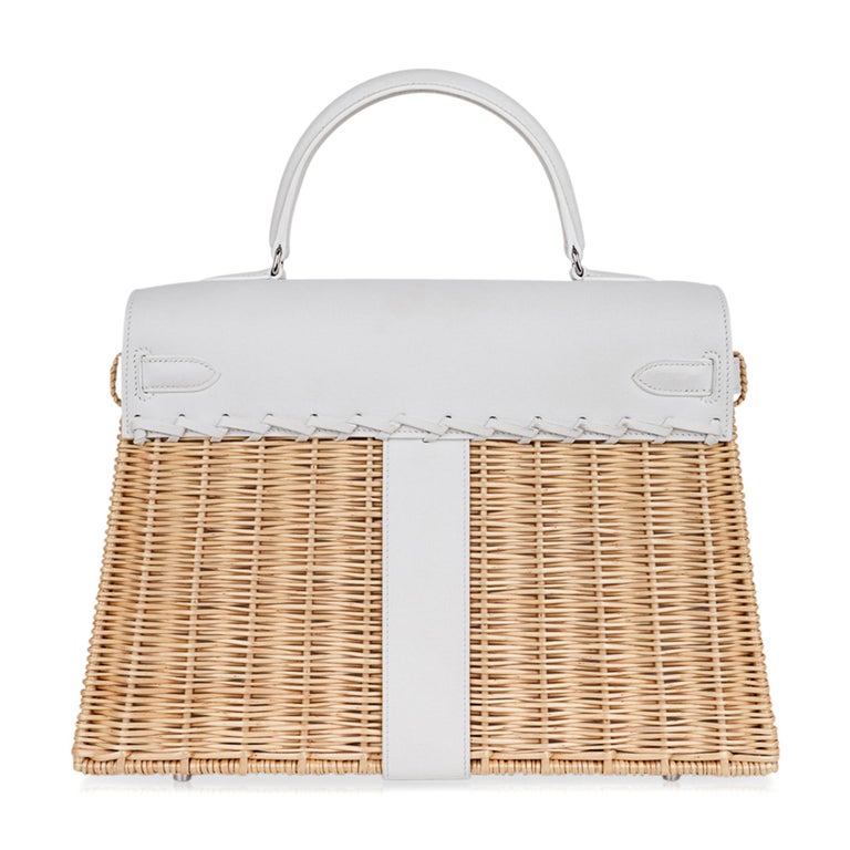 Hermes Kelly 35 Picnic Bag White Swift Leather / Osier (Wicker) Limite –  Mightychic
