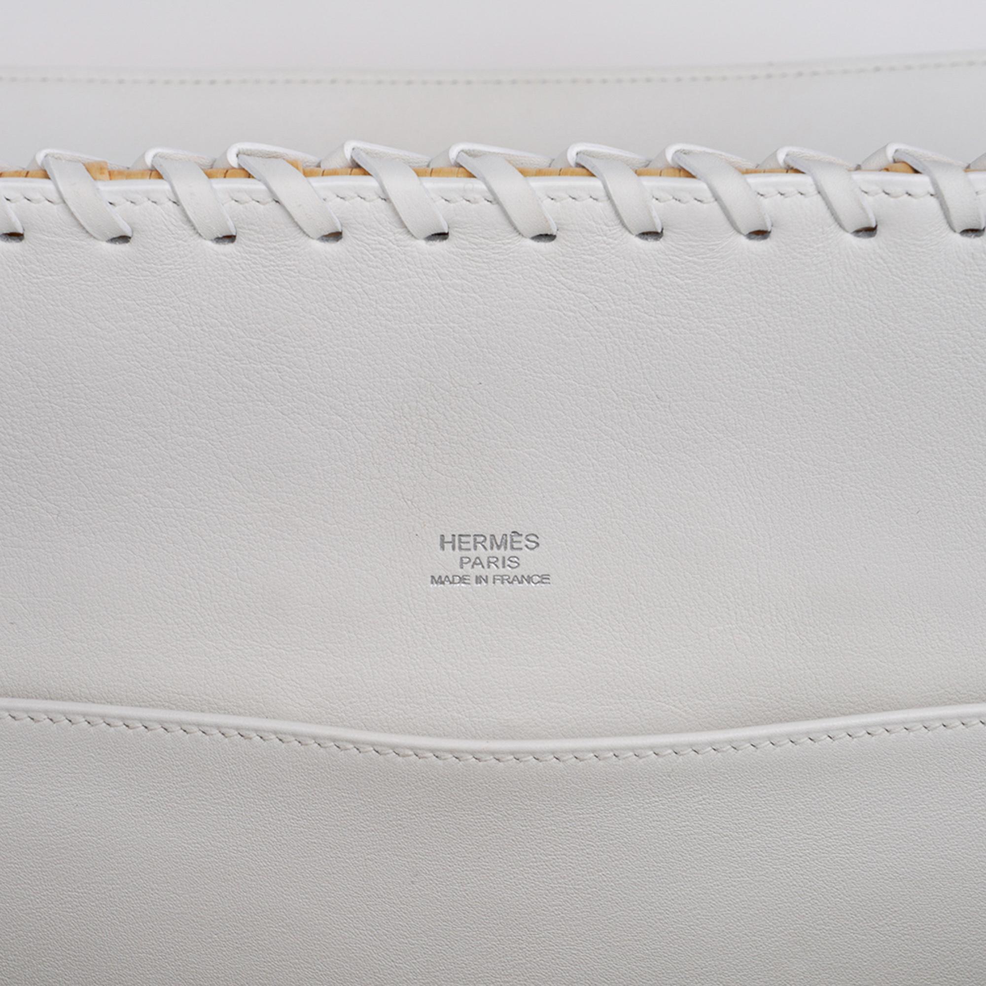 Hermes Kelly Picnic 35 Bag White Swift Leather / Osier (Wicker) Limited Edition 11