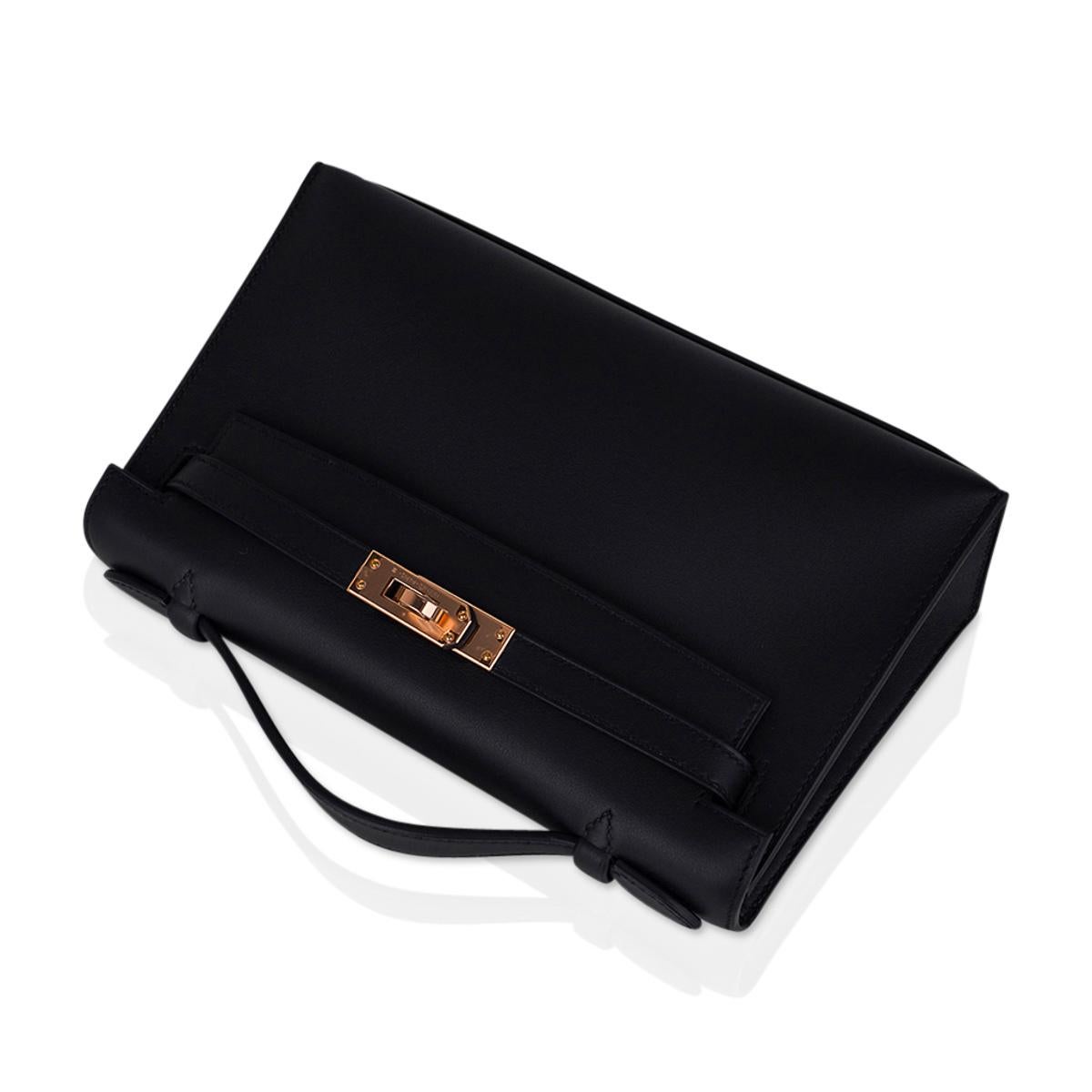 Hermes Kelly Pochette Bag Black Rose Gold Hardware In New Condition In Miami, FL