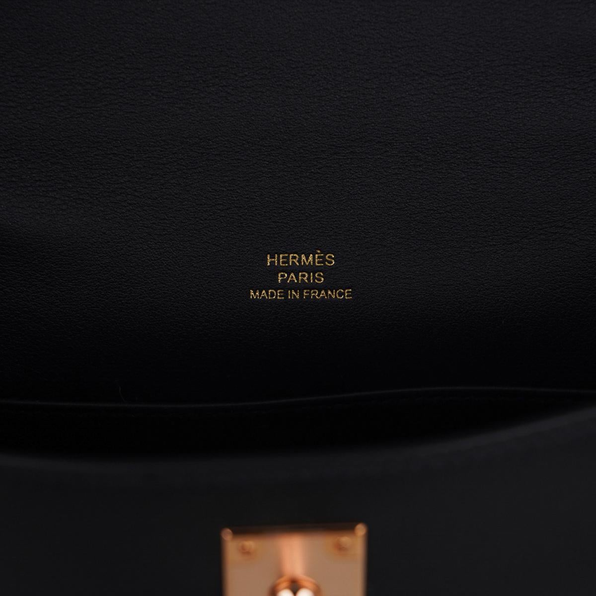 Hermes Kelly Pochette Bag Black Rose Gold Hardware 2