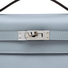 Hermès Kelly Pochette Bag Bleu Lin Swift Leather w PH