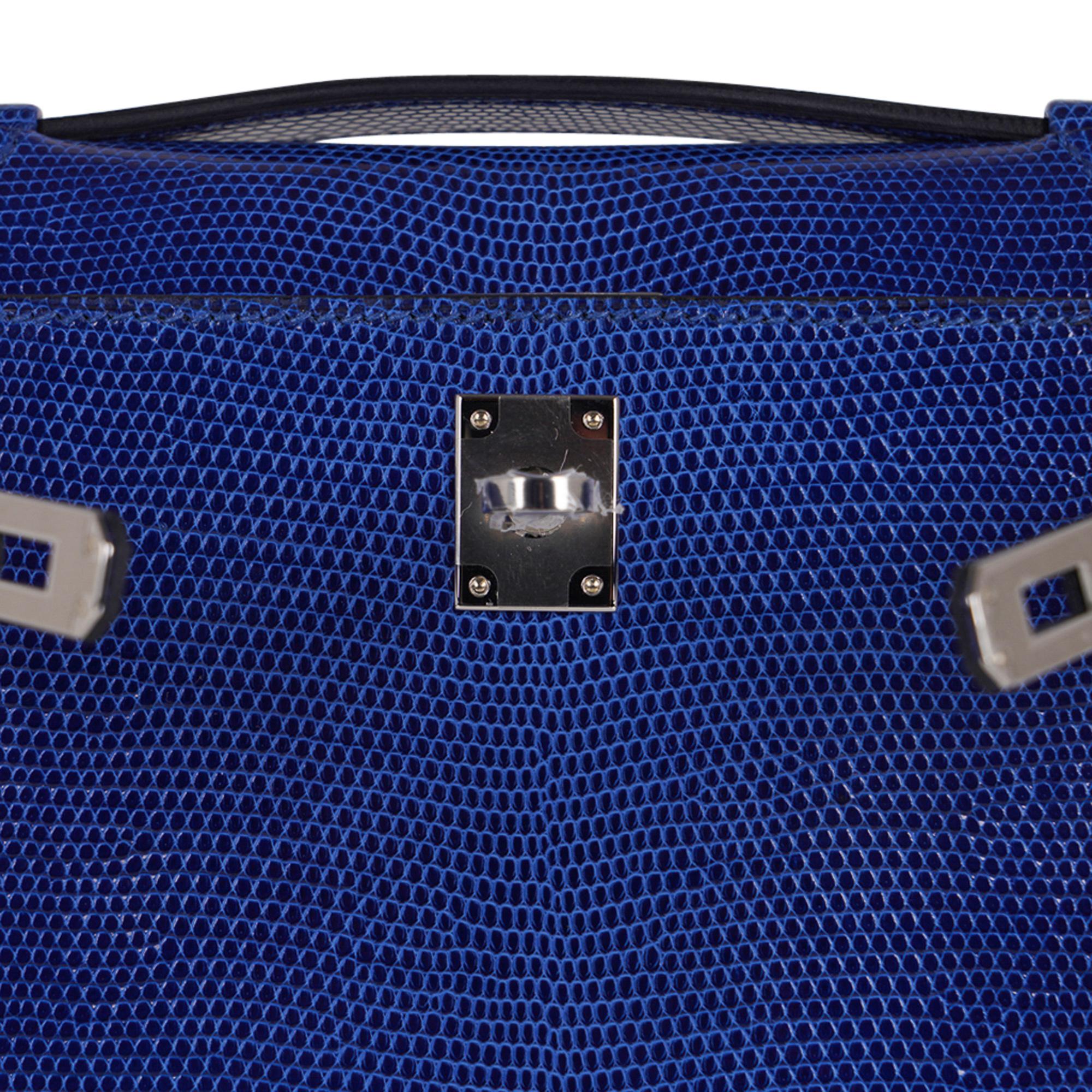 Hermes Kelly Pochette Bag Blue Sapphire Lizard Clutch Palladium Hardware In New Condition In Miami, FL