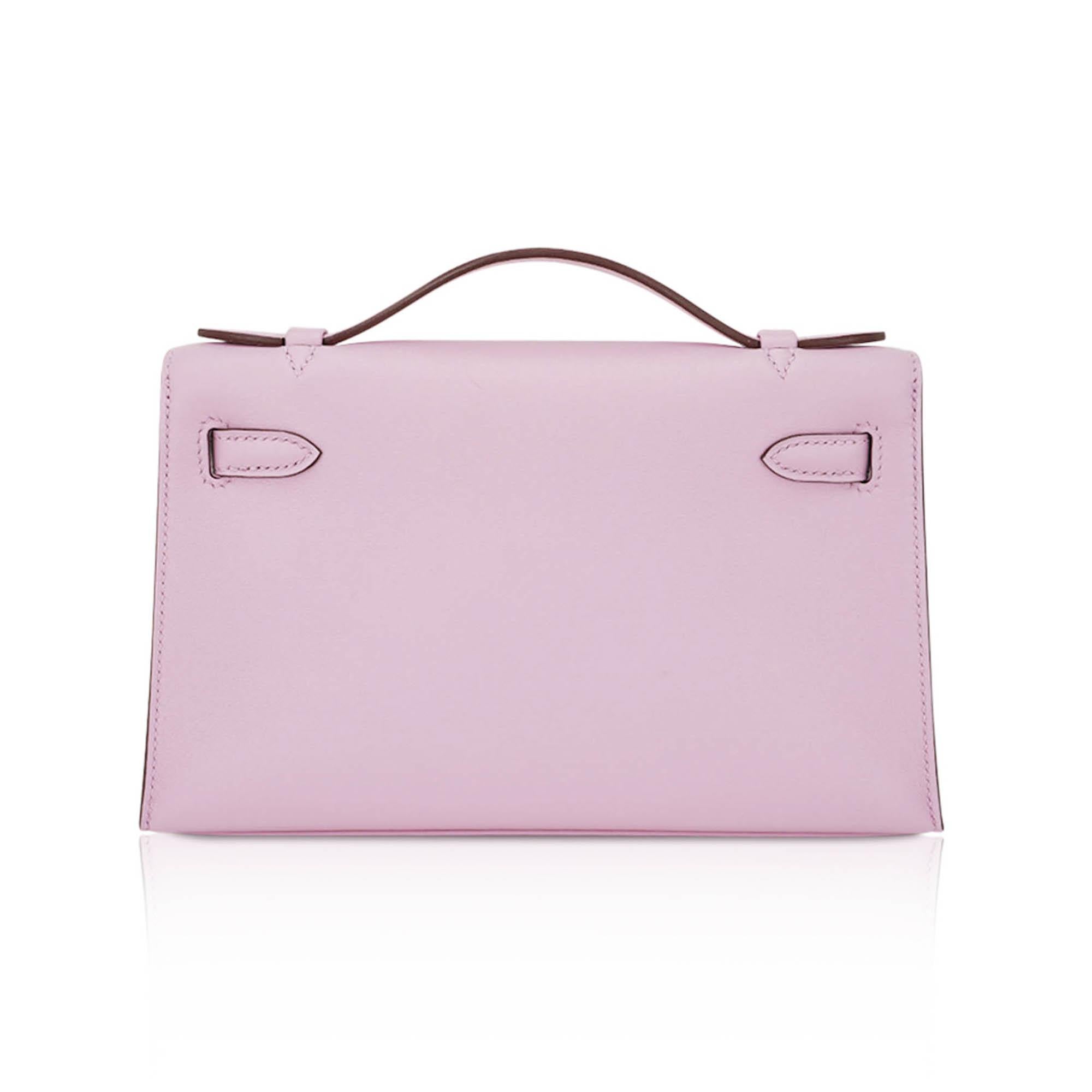 Hermes Kelly Pochette Tasche Mauve Sylvestre Swift Leder Rose Gold 1
