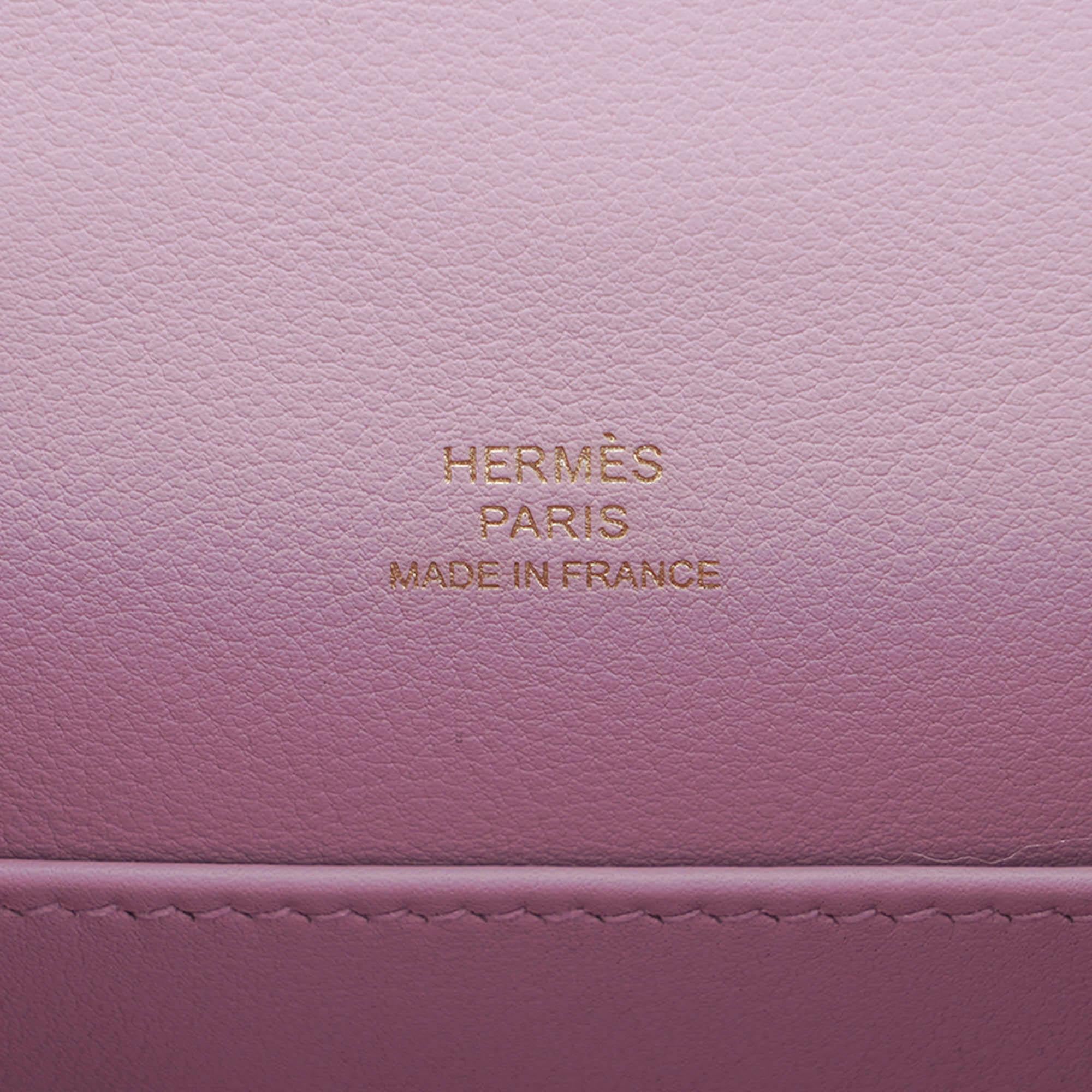 Hermes Kelly Pochette Tasche Mauve Sylvestre Swift Leder Rose Gold 3