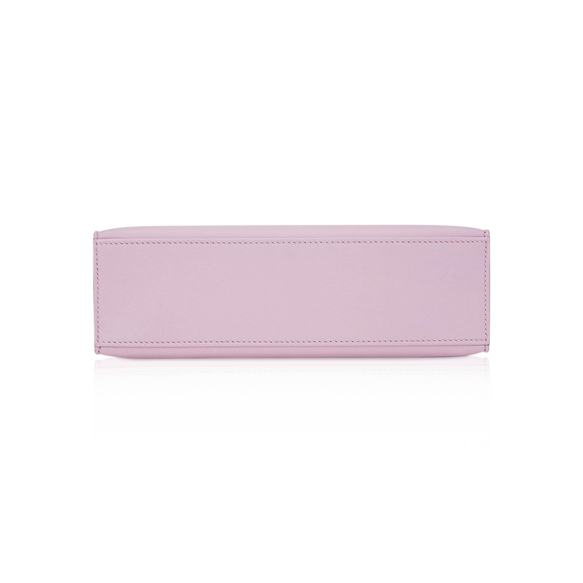 Hermes Kelly Pochette Tasche Mauve Sylvestre Swift Leder Rose Gold 4
