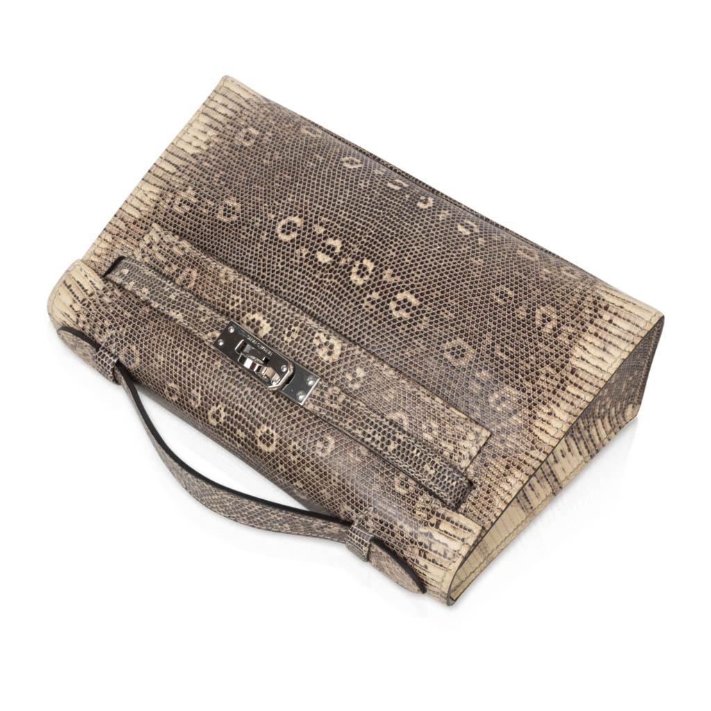 Hermes Kelly Pochette Tasche Ombre Lizard Clutch Palladium Hardware sehr selten (Grau)