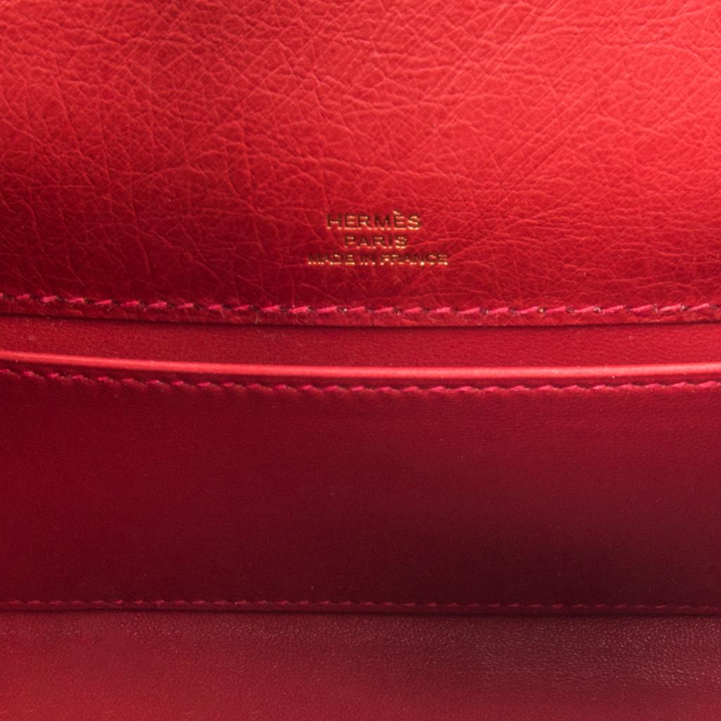 Hermes Kelly Pochette Bag Rouge Vif Red Ostrich Clutch Gold Hardware at ...