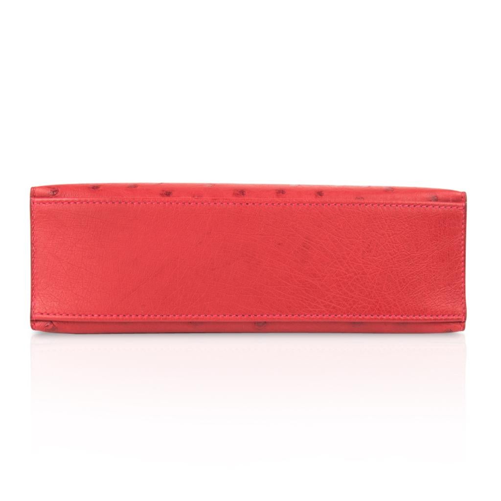 Hermes Kelly Pochette Bag Rouge Vif Red Ostrich Clutch Gold Hardware 1