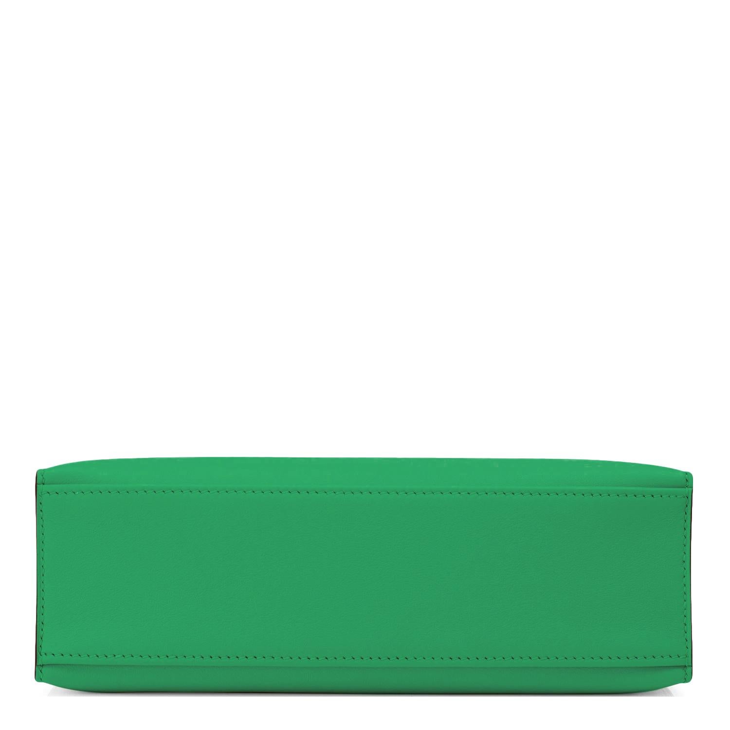 Green Hermes Kelly Pochette Bambou Gold Hardware Clutch Cut Bag Y Stamp, 2020