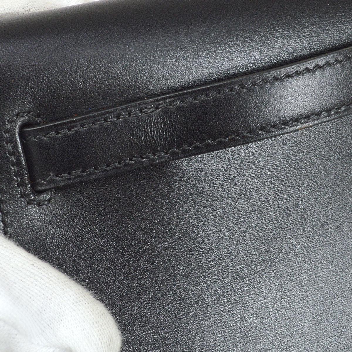 Women's HERMES Kelly Pochette Black Box Calfskin Leather Palladium Hardware Clutch Bag