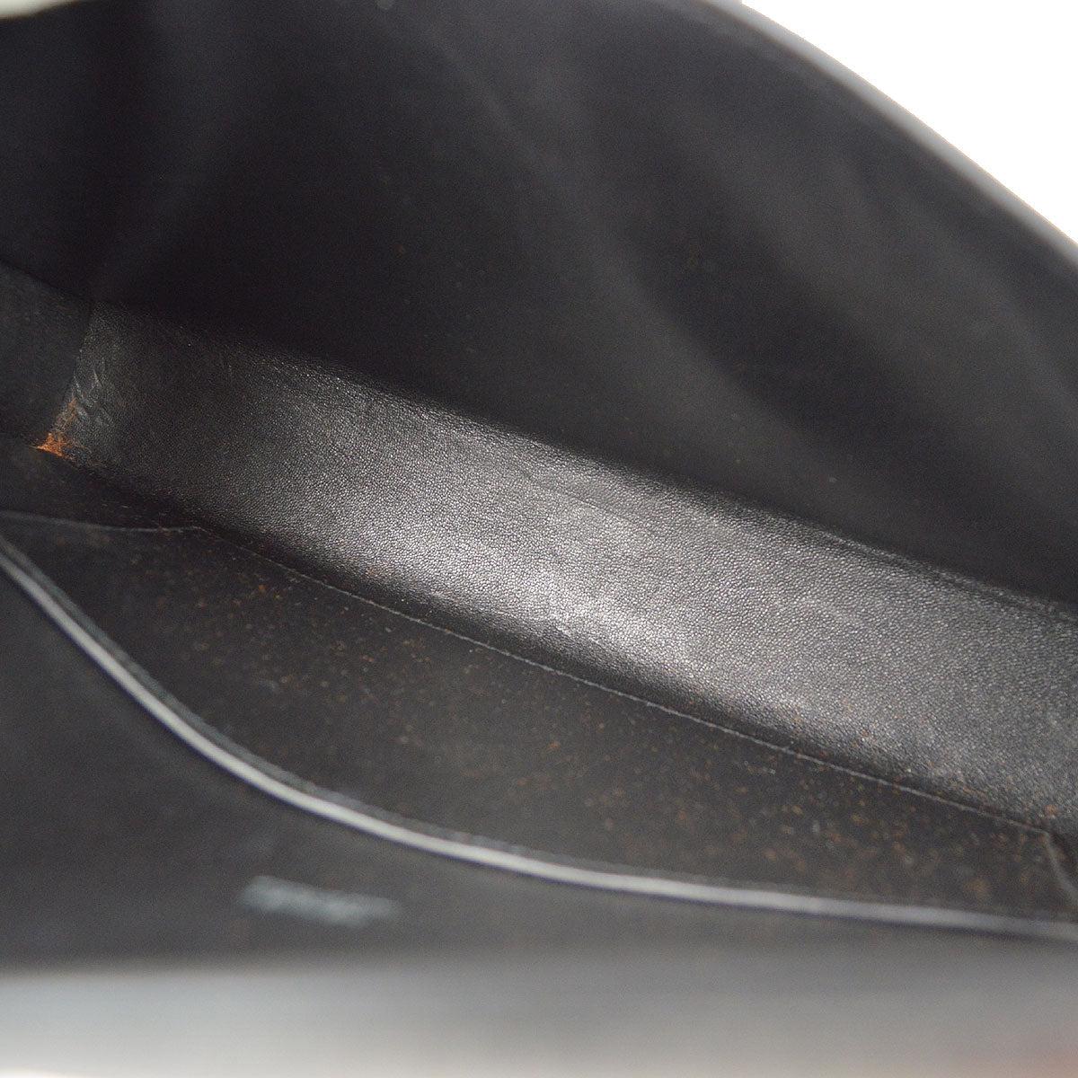 HERMES Kelly Pochette Black Box Calfskin Leather Palladium Hardware Clutch Bag 1