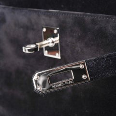Hermes Kelly Pochette Black Doblis Suede Palladium