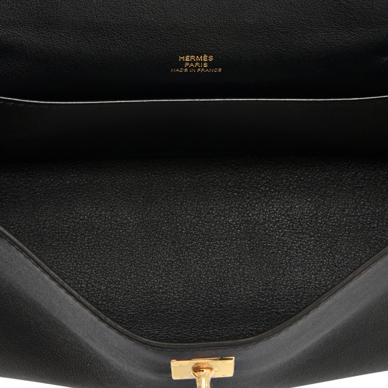 Hermes Kelly Pochette Black Gold Hardware Clutch Cut Bag Swift NEW 1