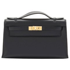 Hermes Kelly Pochette Negro Dorado Herrajes Embrague Corte Bolsa Sello Z, 2021