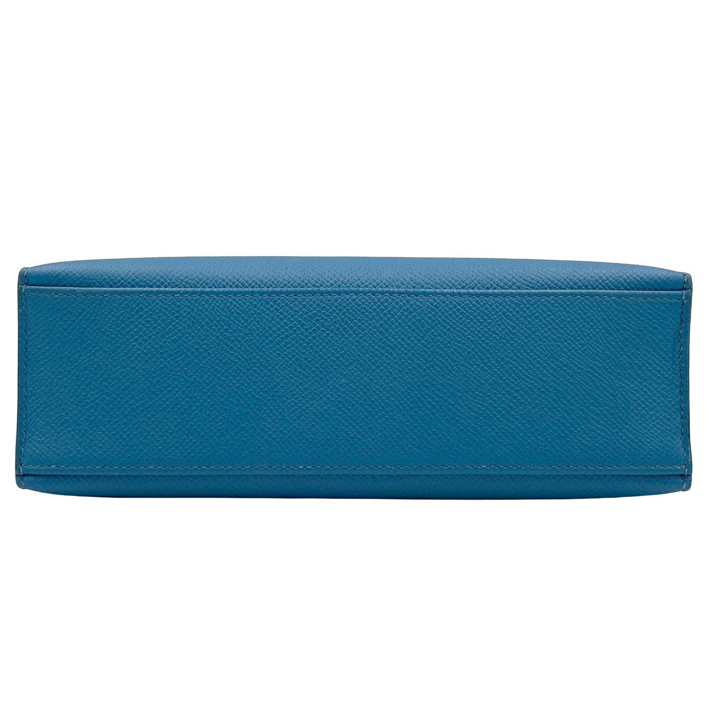 Hermes Kelly Pochette Bleu Izmir Sellier Epsom Leather Clutch Palladium Hardware In Excellent Condition For Sale In Aventura, FL