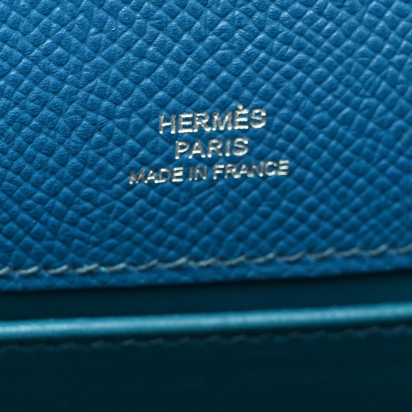Women's Hermes Kelly Pochette Bleu Izmir Sellier Epsom Leather Clutch Palladium Hardware For Sale