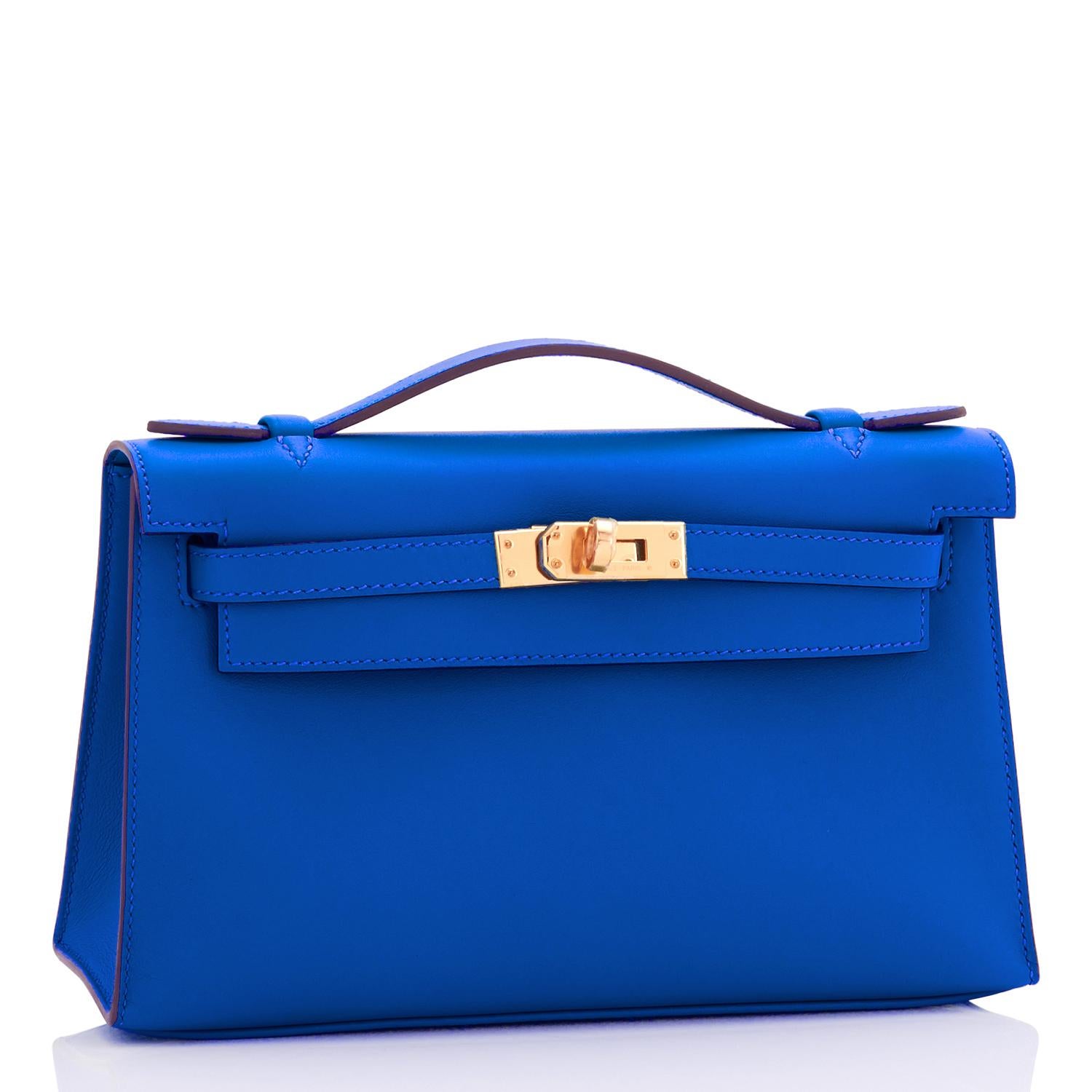 Hermes Kelly Pochette Blue France Gold Hardware Clutch Cut Bag U Stamp, 2022
New color Blue France is spectacularly gorgeous and perfect for spring summer!
Just purchased from Hermes store; bag bears new 2022 interior U Stamp.
Brand New in Box.
