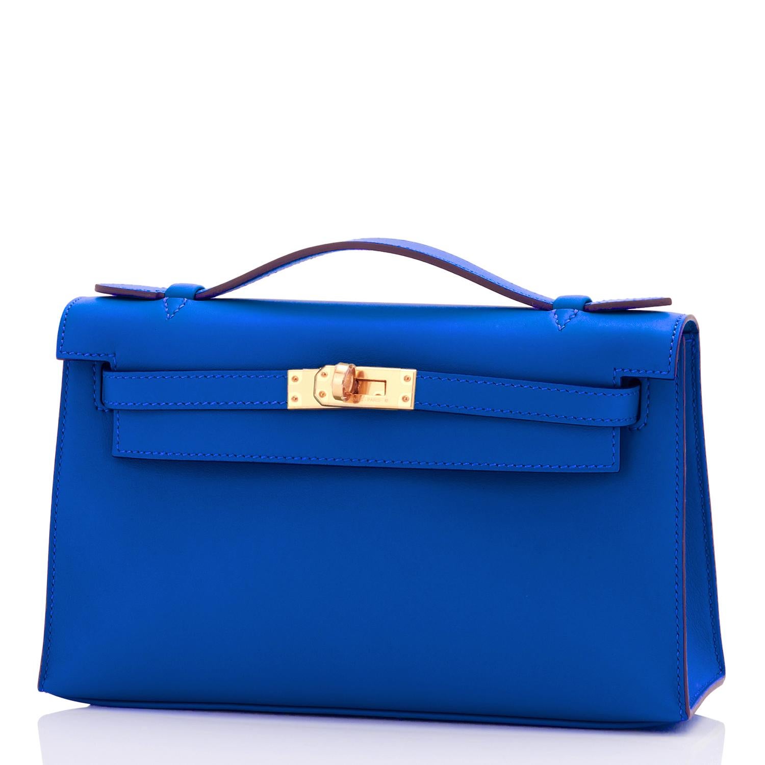 Hermes Kelly Pochette Blue France Gold Hardware Clutch Cut Bag U Stamp ...