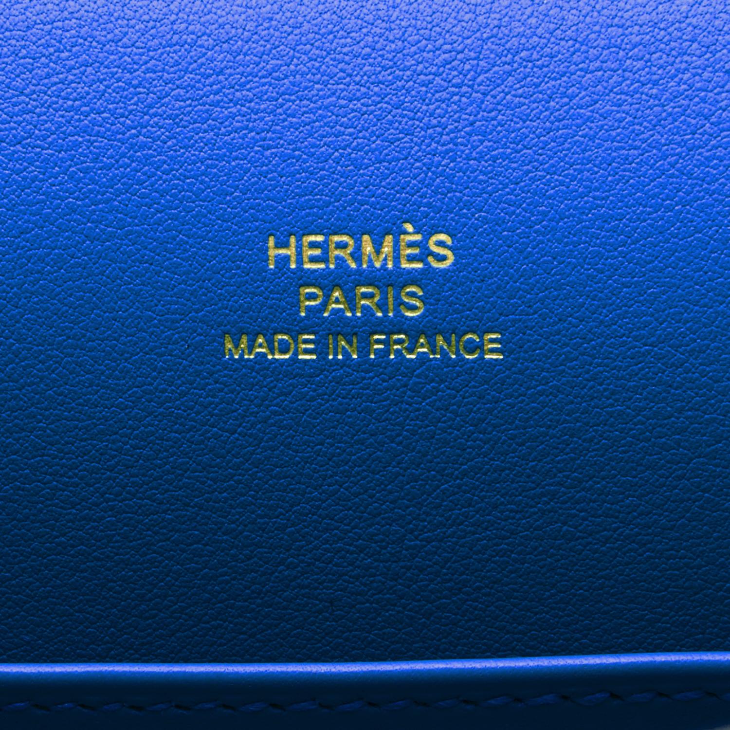 Hermes Kelly Pochette Blue France Gold Hardware Clutch Cut Bag U Stamp, 2022 2