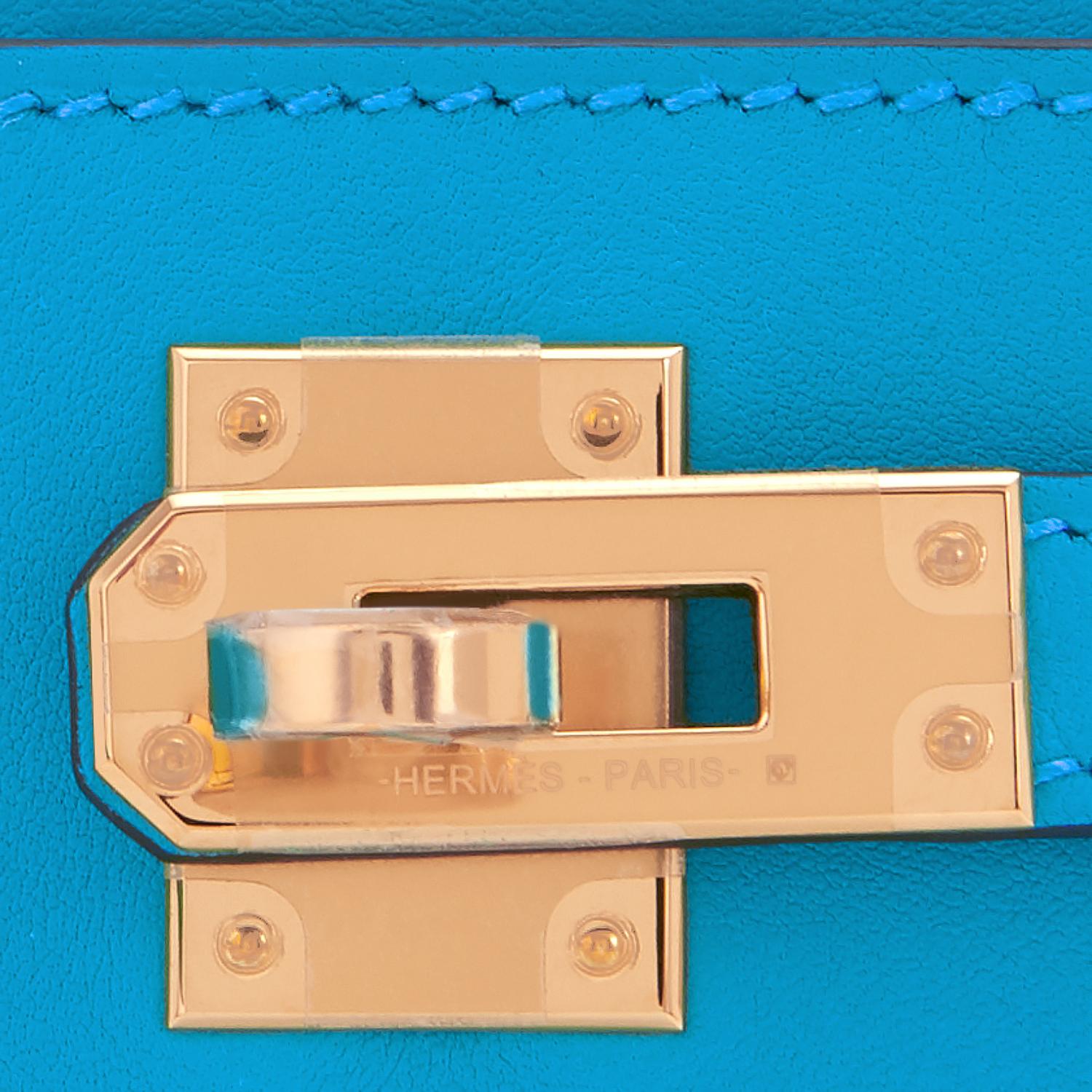 Hermes Kelly Pochette Azul Frida Bleu Herraje Dorado Embrague Corte Bolsa Sello Z, 2021 6