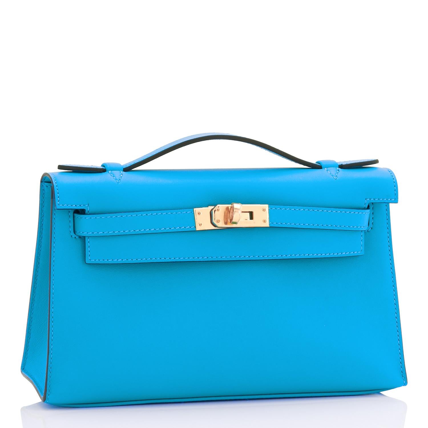 Hermes Kelly Pochette Blue Frida Bleu Gold Hardware Clutch Cut Bag Z Stamp,  2021 For Sale at 1stDibs