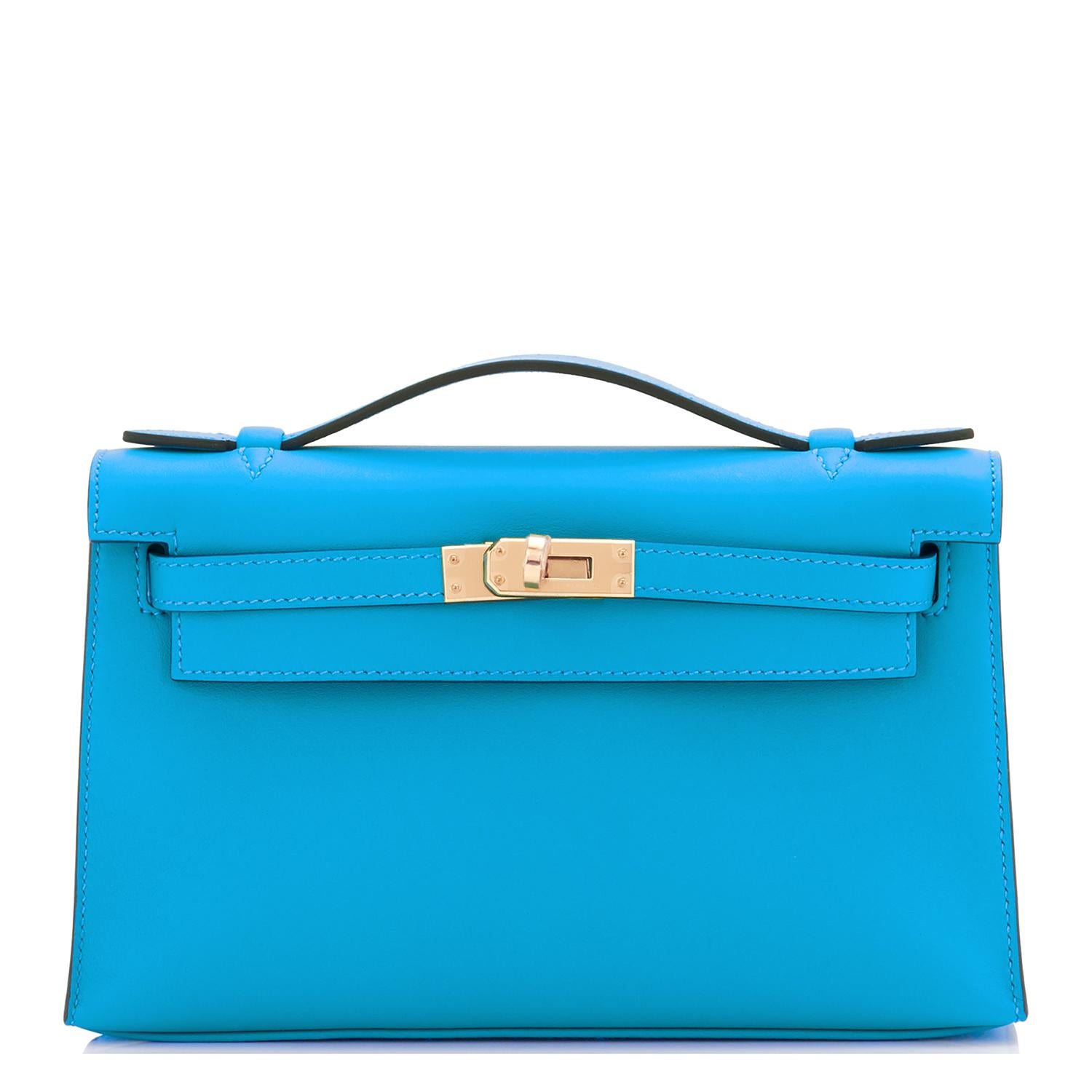 Hermes Kelly Pochette Azul Frida Bleu Herraje Dorado Embrague Corte Bolsa Sello Z, 2021 en Nuevo Estado en New York, NY