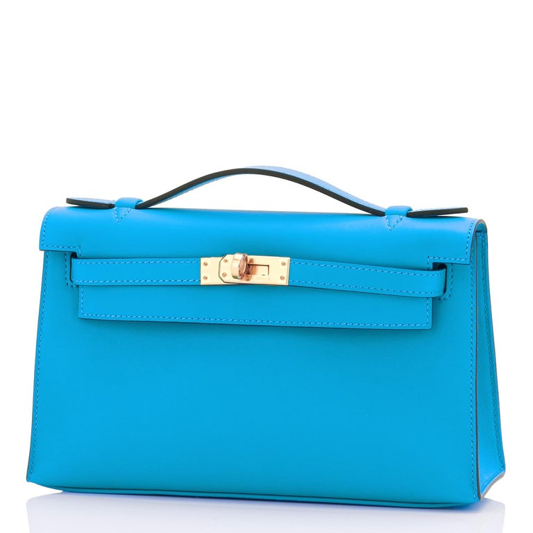 Women's or Men's Hermes Kelly Pochette Blue Frida Bleu Gold Hardware Clutch Cut Bag Z Stamp, 2021 For Sale