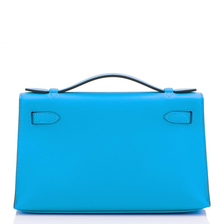 Hermes Kelly Pochette Blue Frida Bleu Gold Hardware Clutch Cut Bag Z Stamp, 2021 For Sale 1