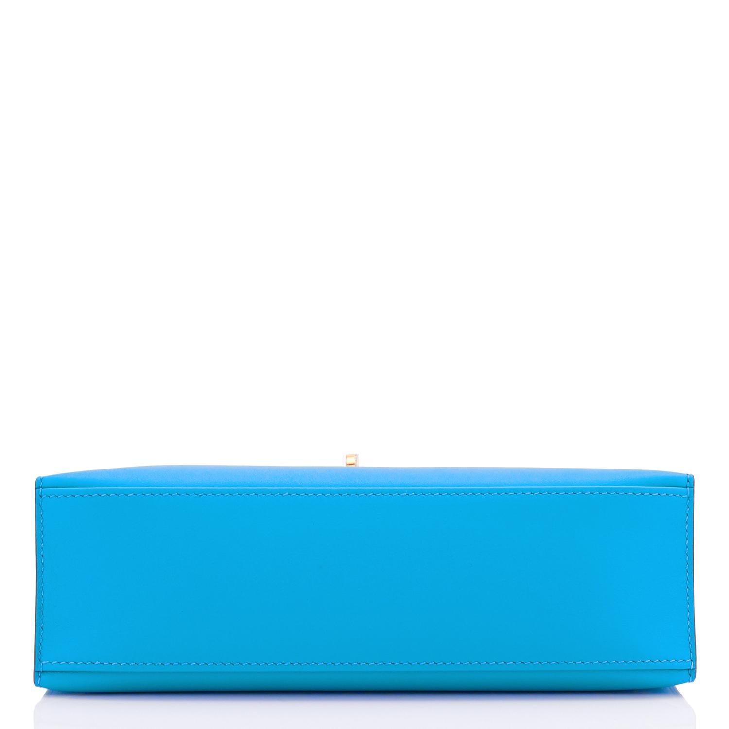 Hermes Kelly Pochette Azul Frida Bleu Herraje Dorado Embrague Corte Bolsa Sello Z, 2021 3