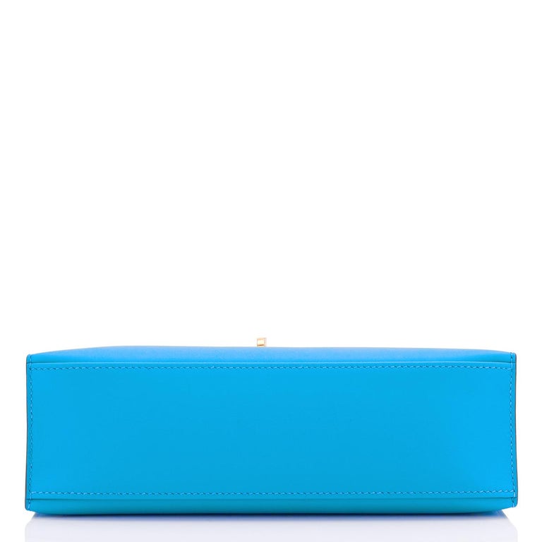 Hermes Kelly Pochette Blue Frida Bleu Gold Hardware Clutch Cut Bag Z Stamp, 2021 For Sale 3