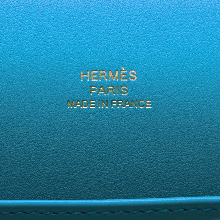 Hermes Kelly Pochette Blue Frida Bleu Gold Hardware Clutch Cut Bag Z Stamp, 2021 For Sale 4