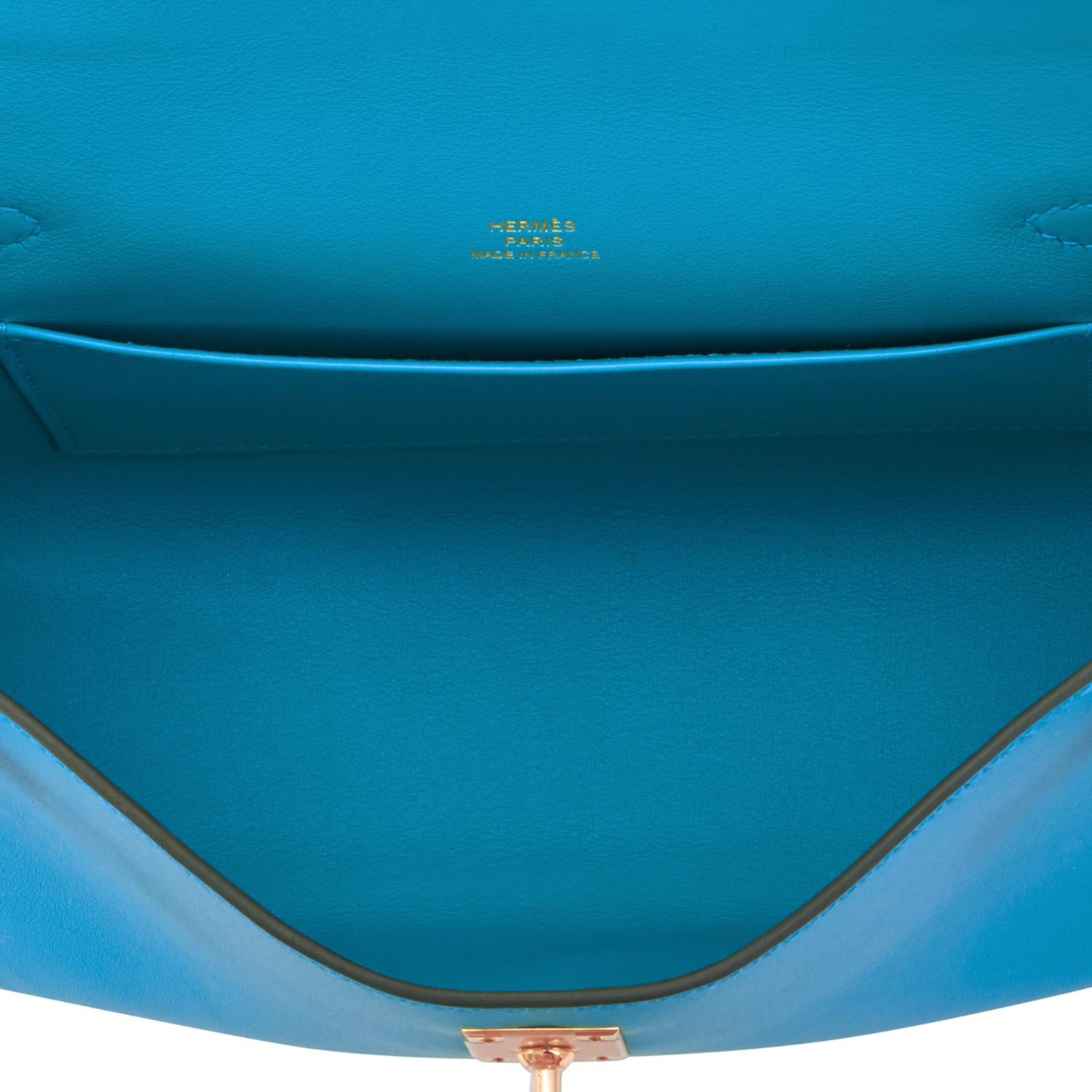 Hermes Kelly Pochette Azul Frida Bleu Herraje Dorado Embrague Corte Bolsa Sello Z, 2021 5