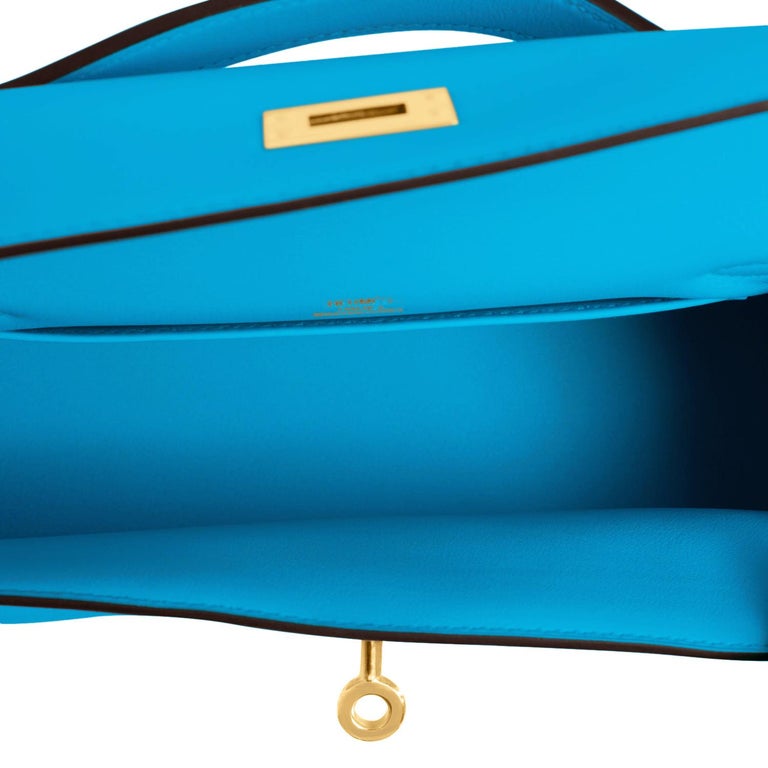 Hermes Kelly Pochette Navy Blue Gold Hardware Clutch Cut Bag Y