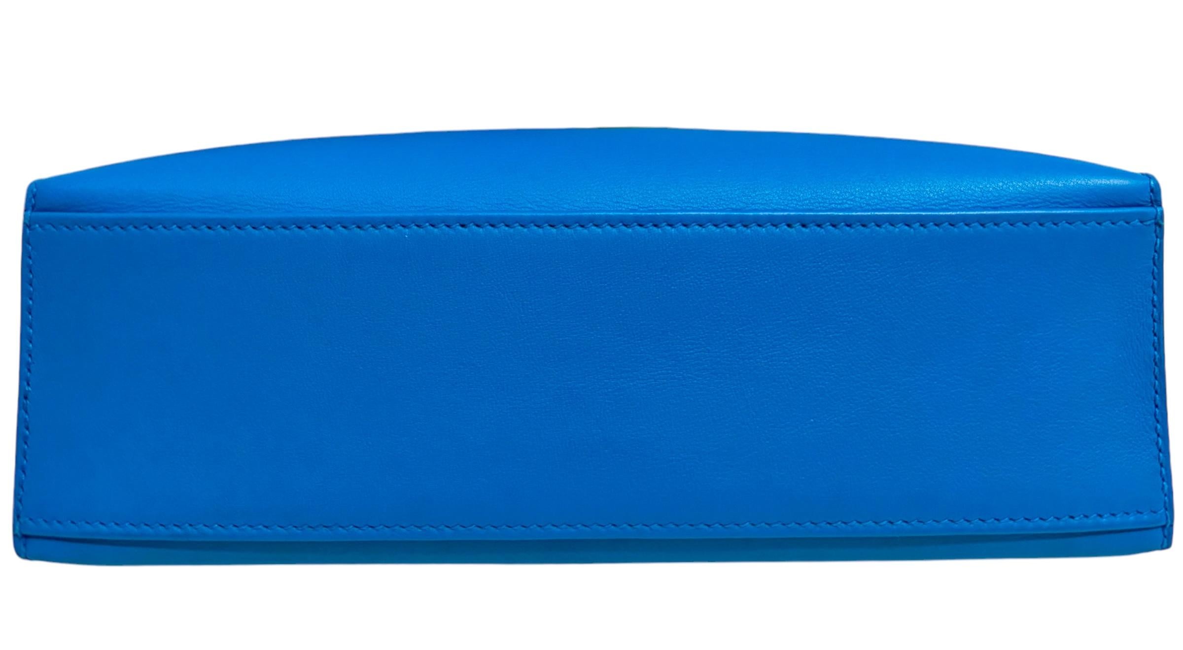 Hermes Kelly Pochette Blue Frida Leather Gold Hardware 6