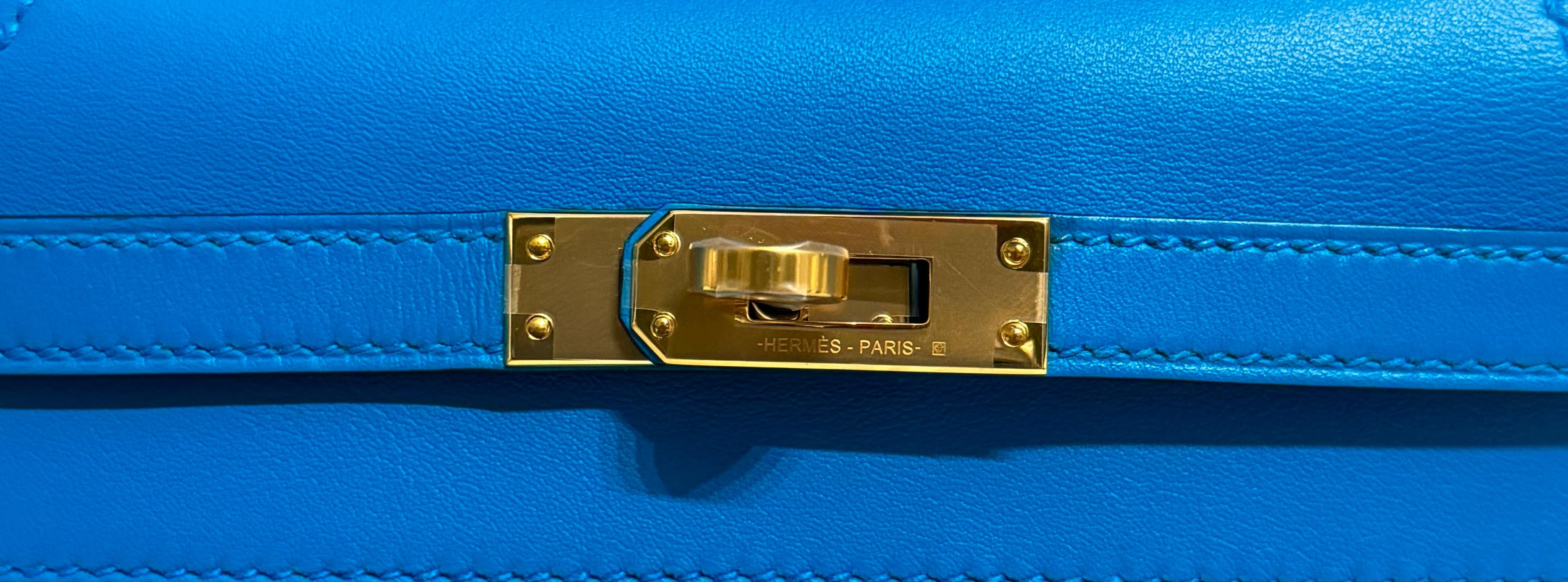 Women's Hermes Kelly Pochette Blue Frida Leather Gold Hardware
