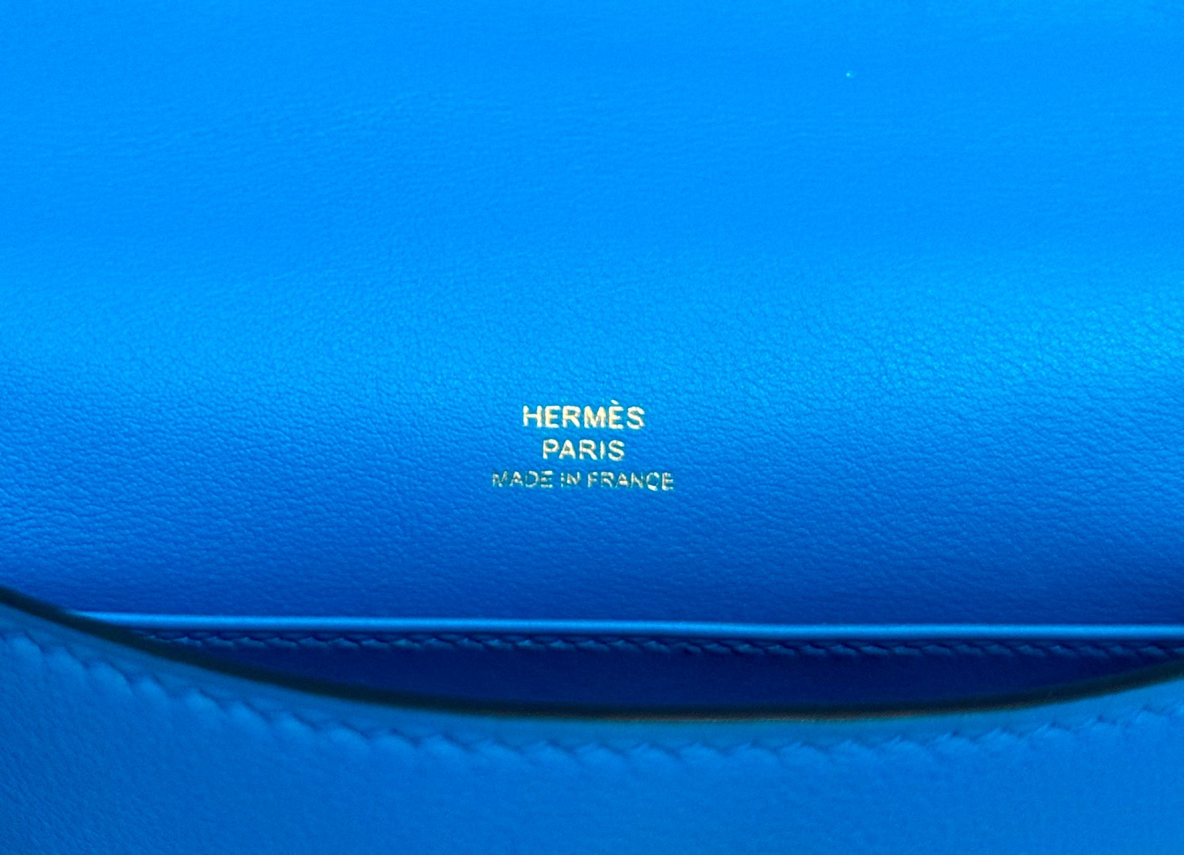 Hermes Kelly Pochette Blue Frida Leather Gold Hardware 1