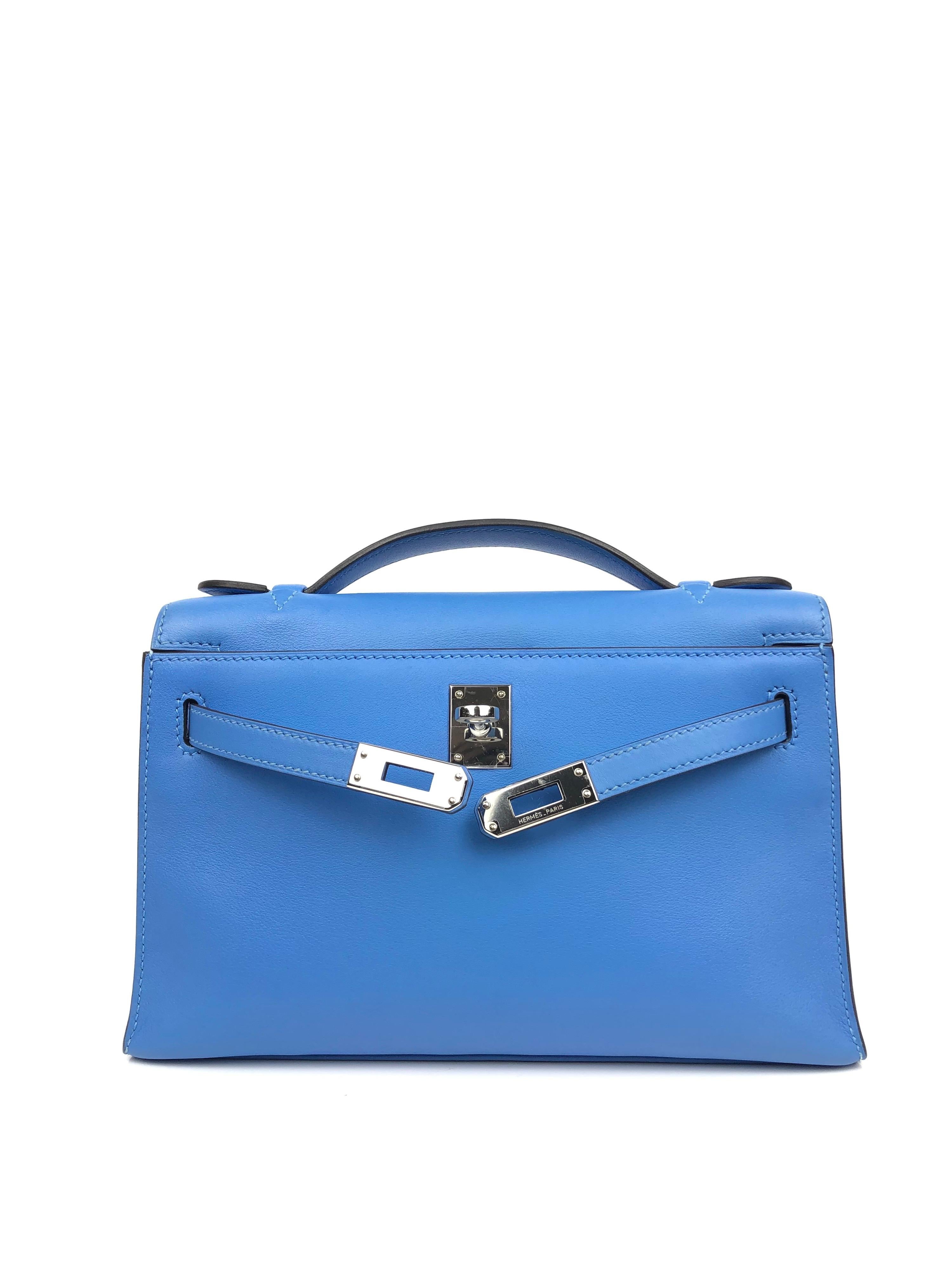 HERMES KELLY POCHETTE BLUE PARADISE PALLADIUM HARDWARE. PRISTINE CONDITION! ALMOST LIKE WITH ALL PLASTIC! T STAMP 2015. 

Shop with Confidence from Lux Addicts. Authenticity Guaranteed!