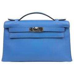 Hermes Kelly Pochette Blue Paradise Palladium Hardware