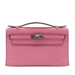 Hermès Kelly Pochette Bubblegum Swift Leather Palladium Hardware