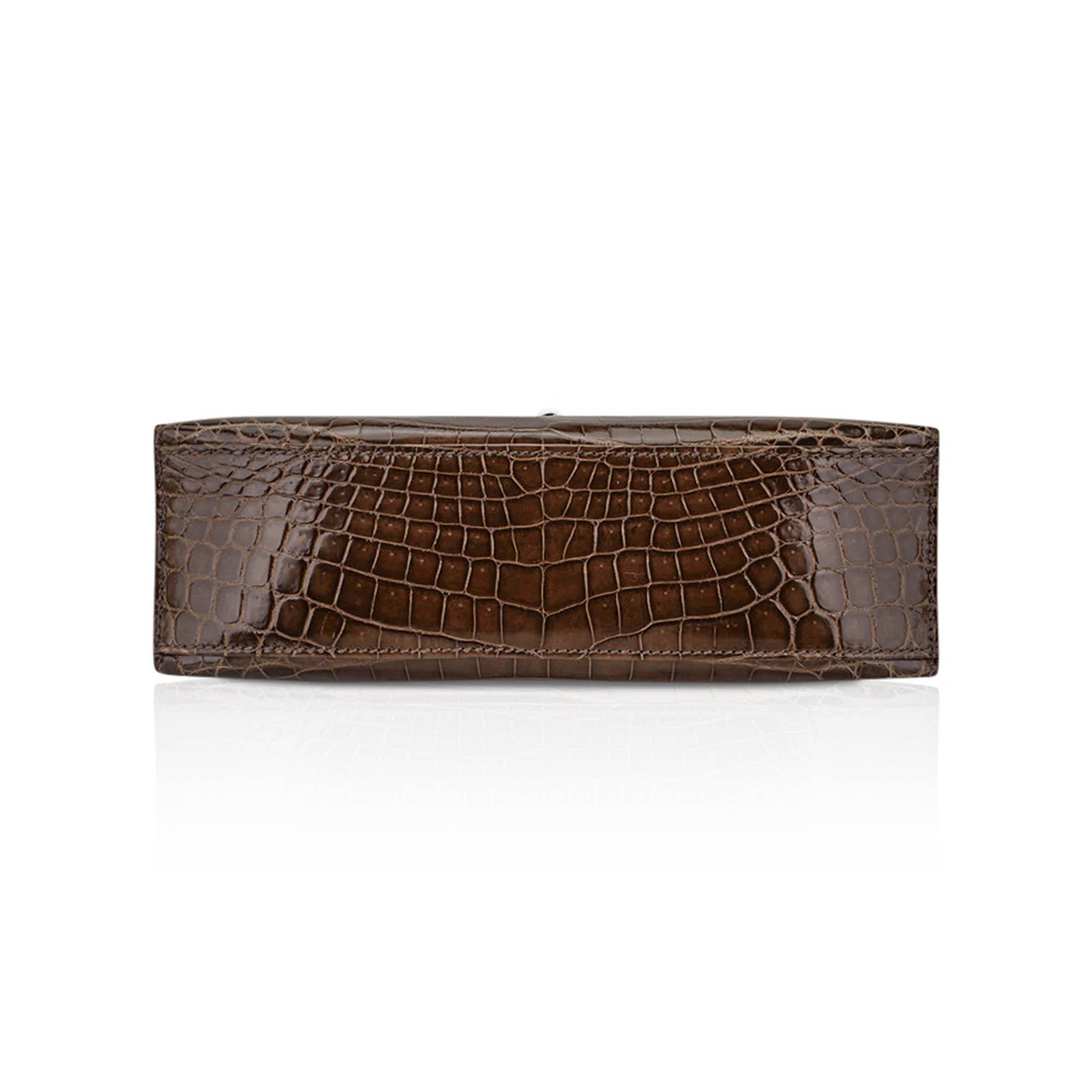 Hermes Kelly Pochette Clutch Bag Gris Elephant CrocodilePalladium  Hardware For Sale 5