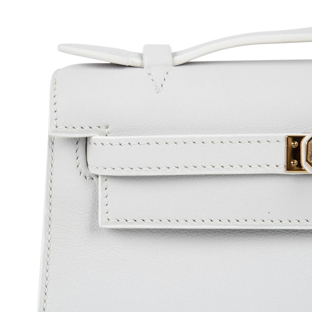 Gray Hermes Kelly Pochette Clutch Bag Rare White Gold Hardware 
