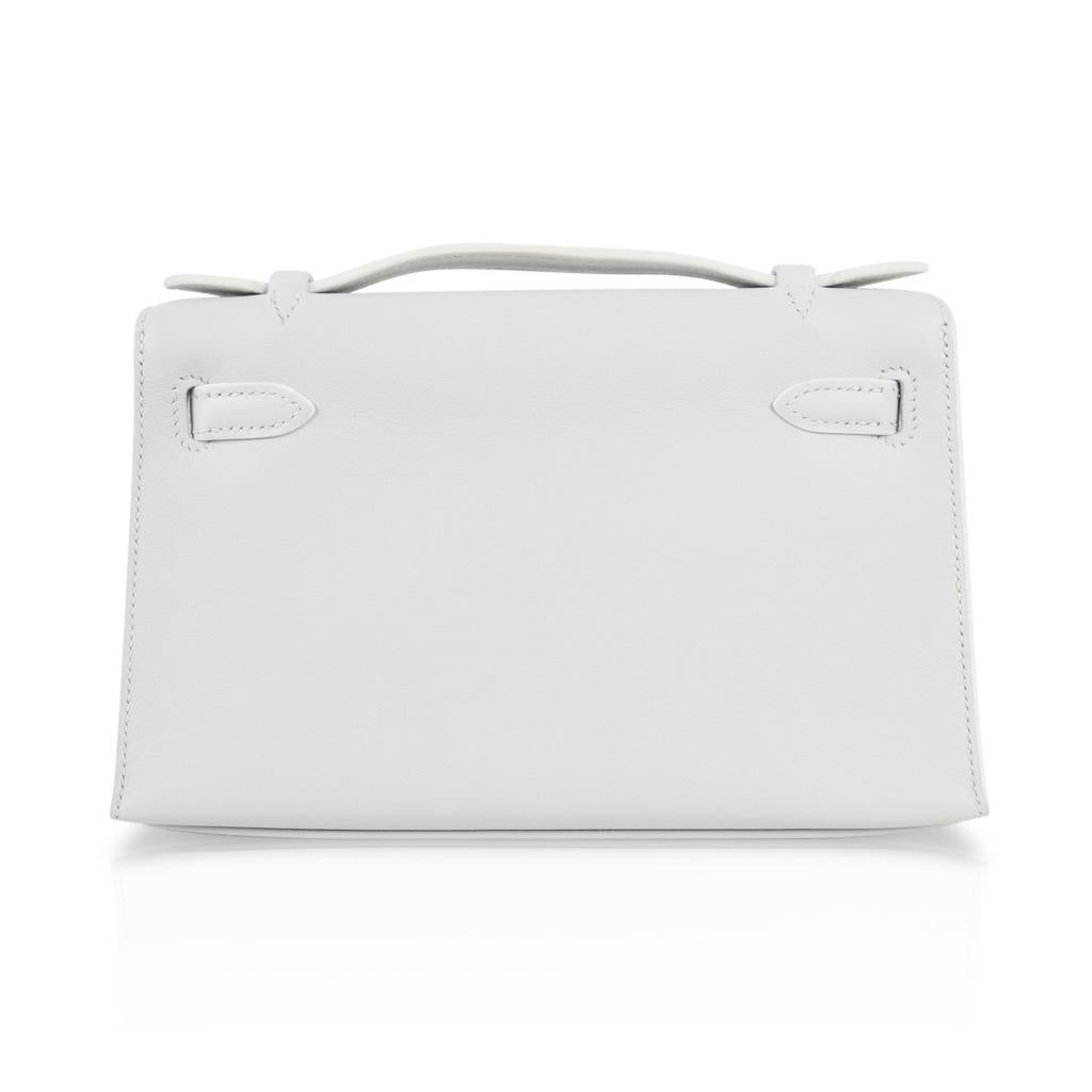 Hermes Kelly Pochette Clutch Bag Rare White Gold Hardware  In New Condition In Miami, FL